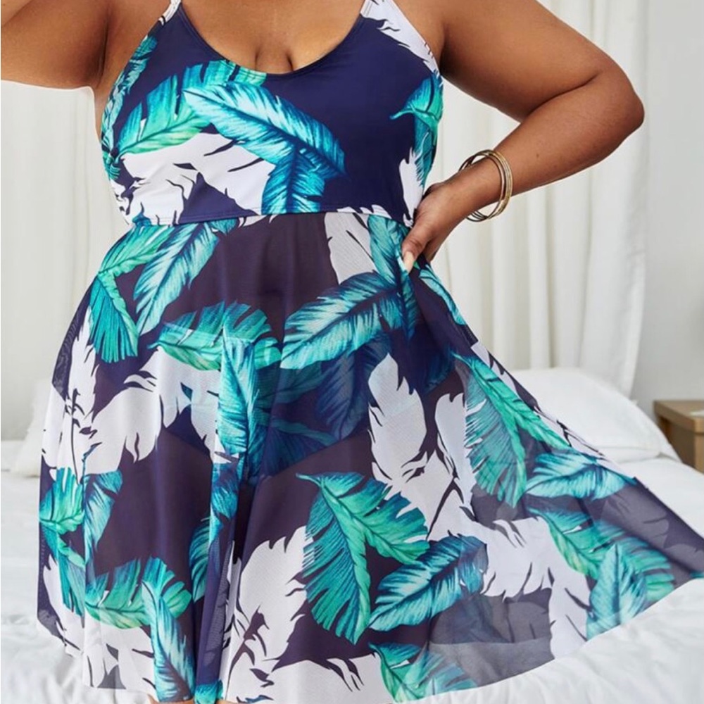 Tropical Leaf Print Swimsuit